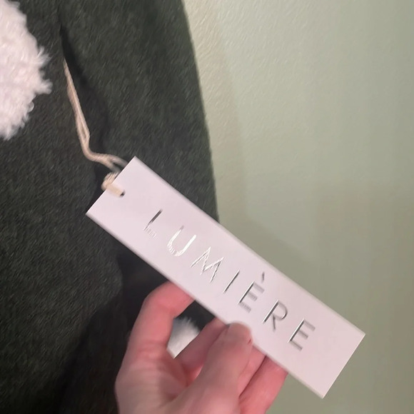 Lumiere Fuzzy Crew Neck Sweater Green White polka dots size Large NWT - Picture 9 of 9